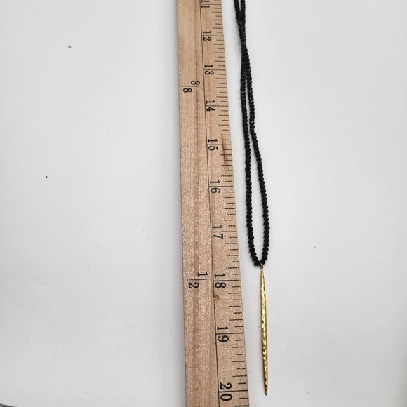 gorjana Nora Beaded Long Necklace Black Crystal Gold Tone Dagger Pendant - Picture 4 of 5